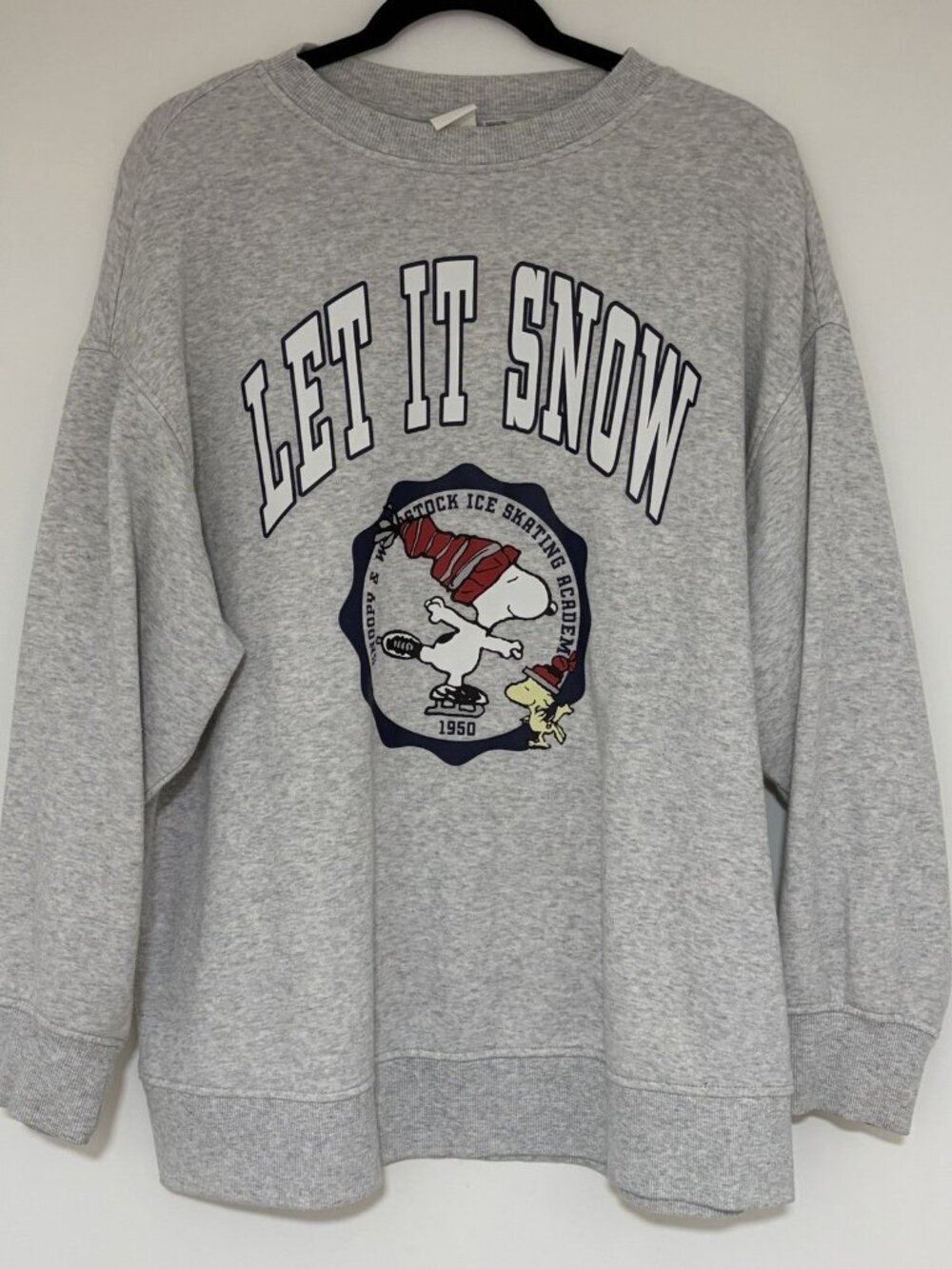 H&M Gray Fleece Peanuts Oversized Sweatshirt Women's Snoopy Woodstock Graphic XS